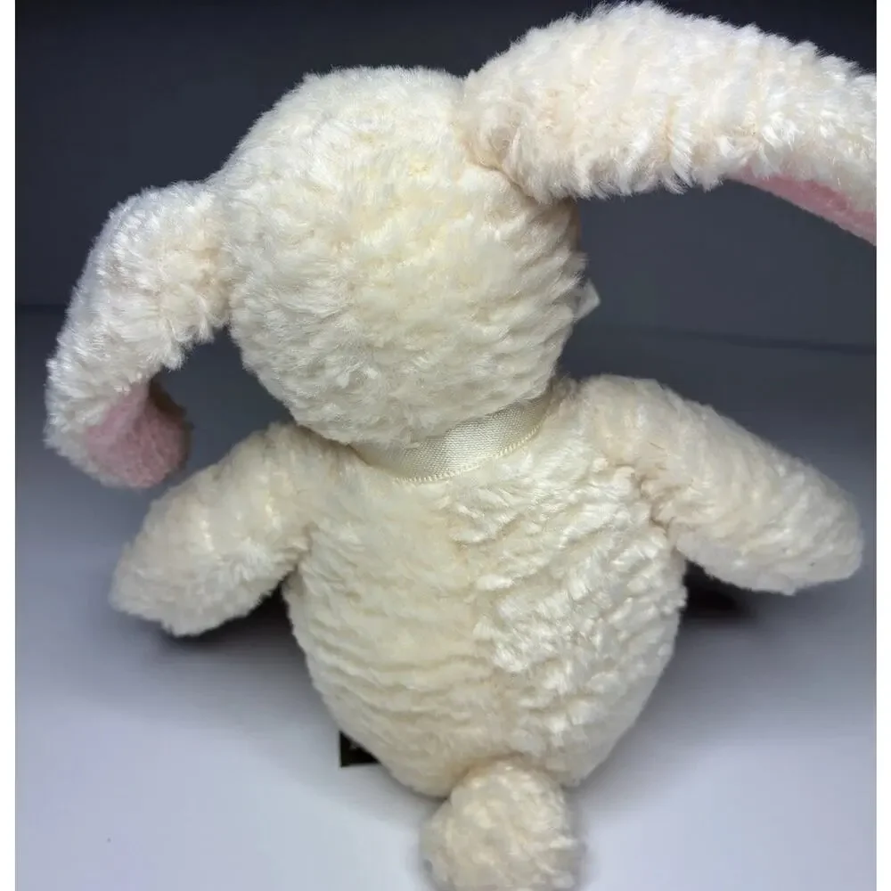 Wendy Bellissimo Love Bunny Plush Pink Cream 8” White Bow Stuffed Animal Rabbit